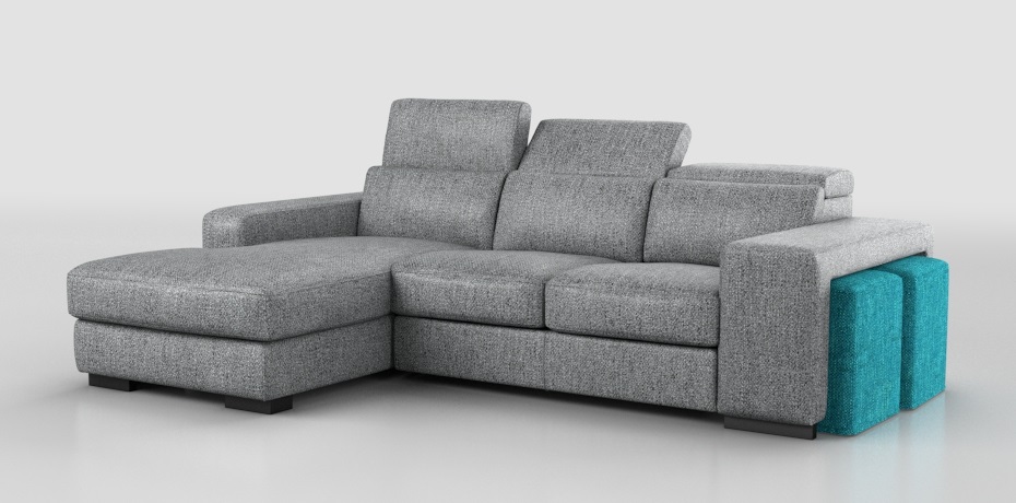 Melizzano - large corner sofa with sliding mechanism left peninsula with pocket organiser and 2 armrest pouf